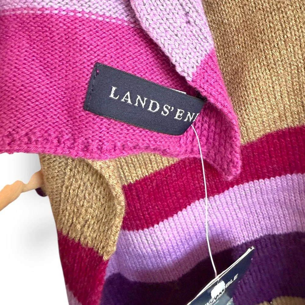 NWT Lands End Convertible Scarf Wrap Shawl Striped Purple Pink Tan Cream Buttons